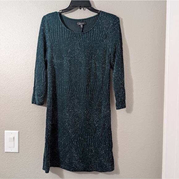 Trixxi Green Glitter Long Sleeve Dress Mini Dress - Picture 2 of 6
